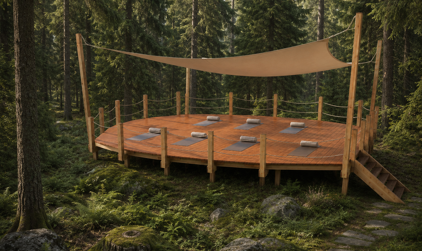 Die neue Yoga Plattform mitten im Wald beim Schindelbruch für Retreats, Meditationen und Yoga.