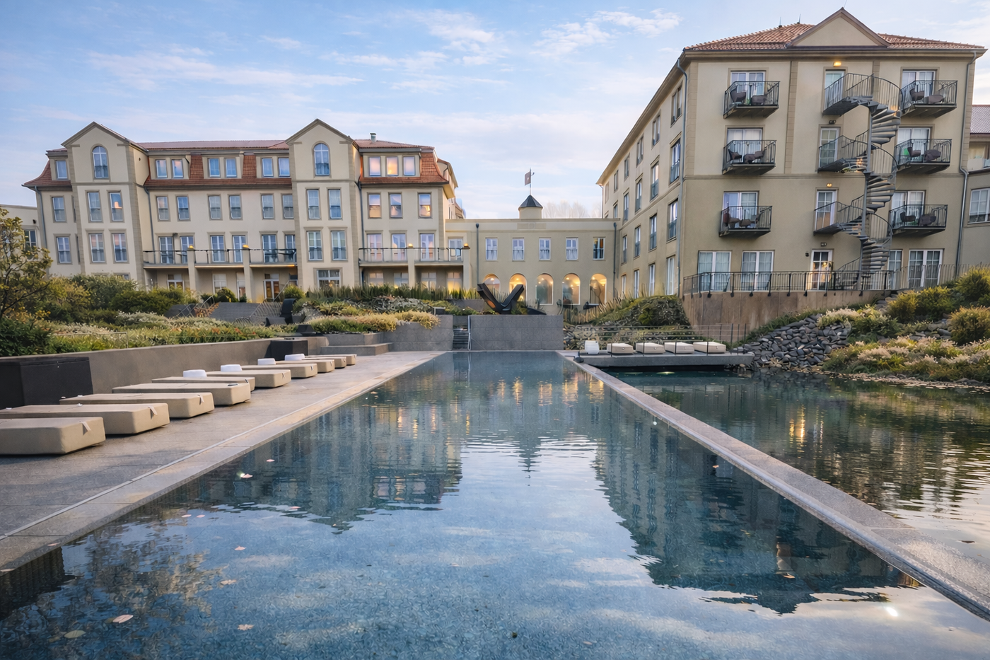 Unser Außenpool Granitquell 25 erstrahlt im Frühling im Harz.